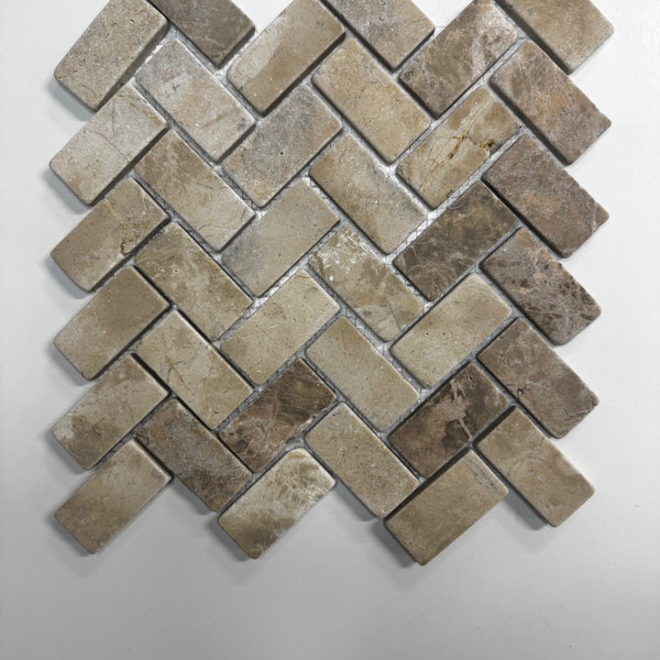 Natural Stone Mosaic in Herringbone Pattern